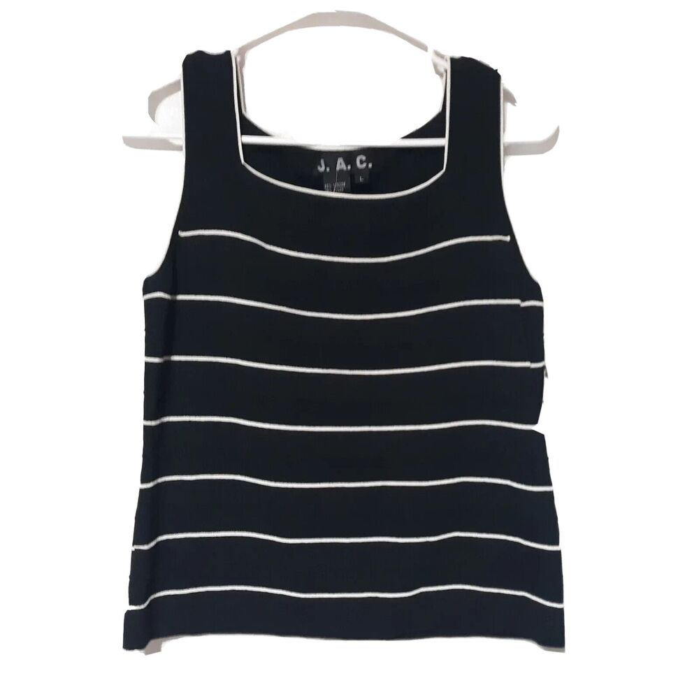J.A.C. Black/White Striped Tank Womens Large L Ribbed Knit Top Shirt Summer